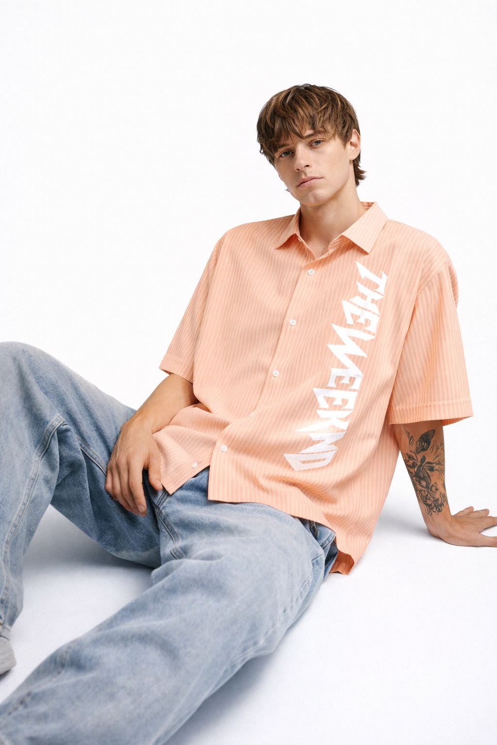 Peach Weekend Stripe Oversized Shirt