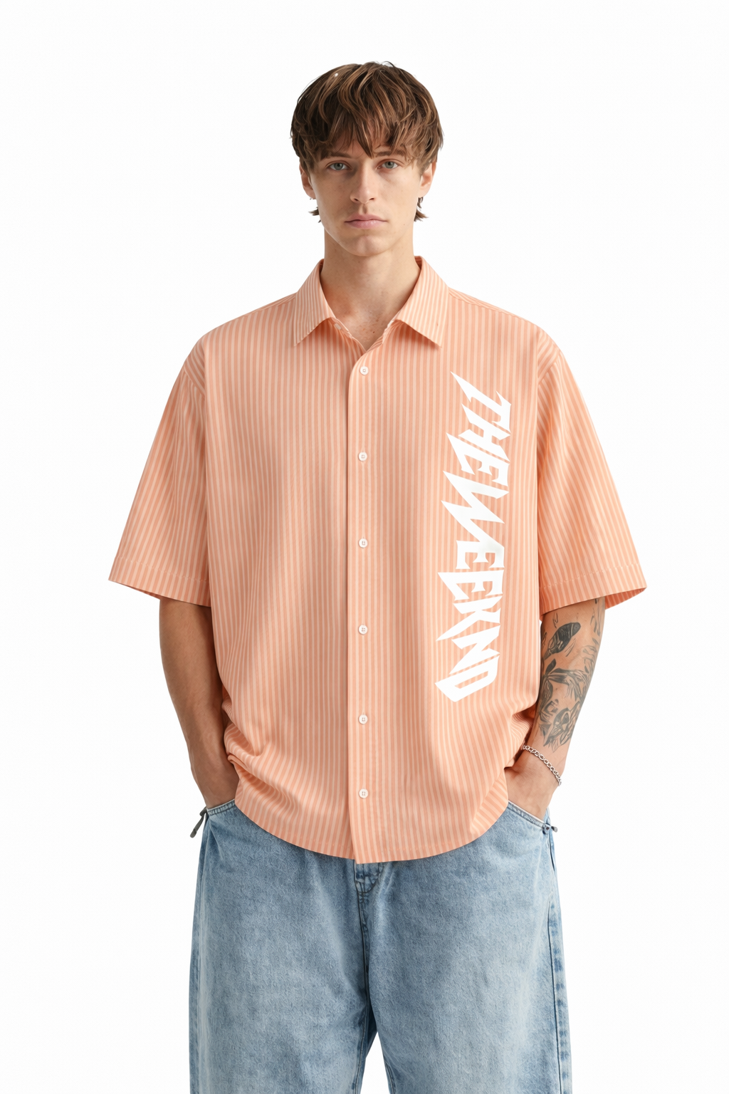 Peach Weekend Stripe Oversized Shirt