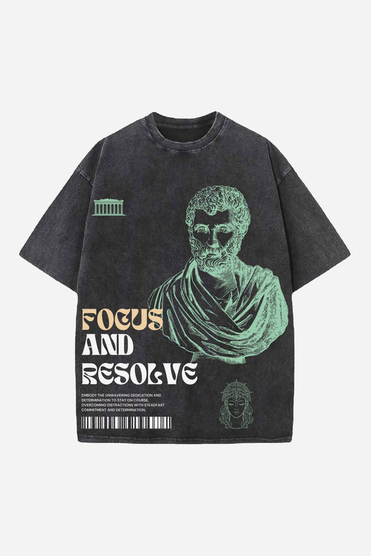 Focus And Resolve Designed Vintage Oversized T-shirt